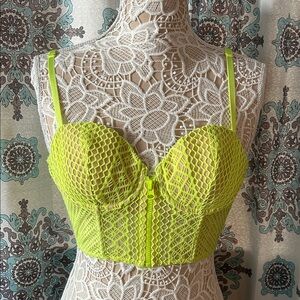 Victoria’s Secret Neon Yellow Lace Bustier Front Zipper Closure